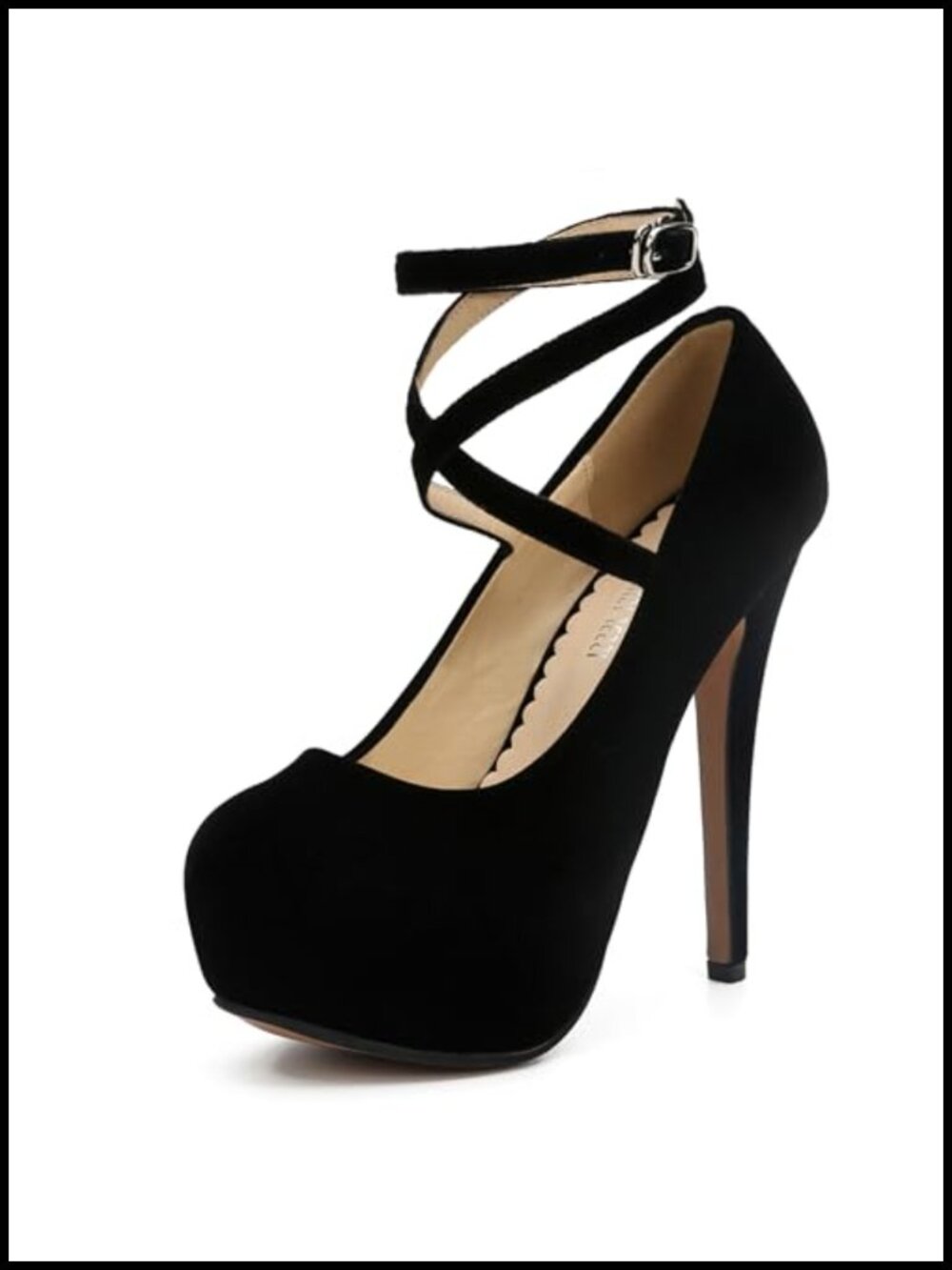 Women's Platform High Heel Pumps with Criss Cross Ankle Strap, Closed Toe,